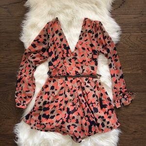 Small Animal Print Long Sleeve Romper